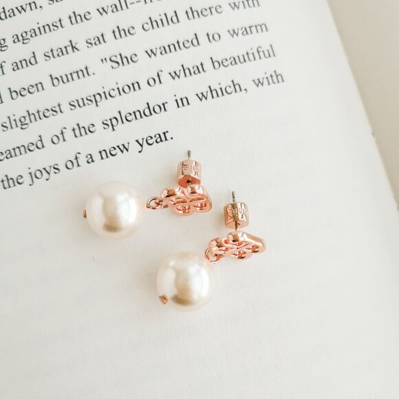 NEW Alicia Bonnie Devotion Rose Gold White Pearl Earrings Authentic - Picture 2 of 3